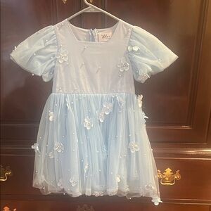 Lola + The Boys Sky Blue Dress with Floral Accents